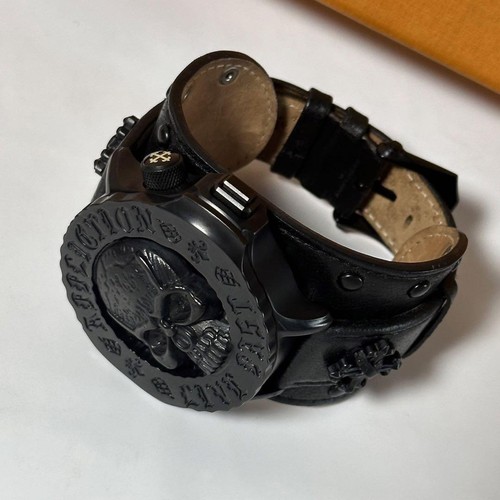 Orologio Affliction Mud teschio nero cintura pelle orologio da polso vintage usato - Foto 2 di 13