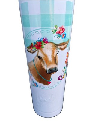  Pioneer Woman Insulated Stainless Steel Cow Print Tumbler With Straw RETIREE 
