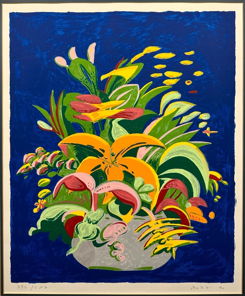 Serigrafia vintage Lucio Pozzi assinada edição limitada natureza morta "Flor em vaso" - Imagem 2 de 4