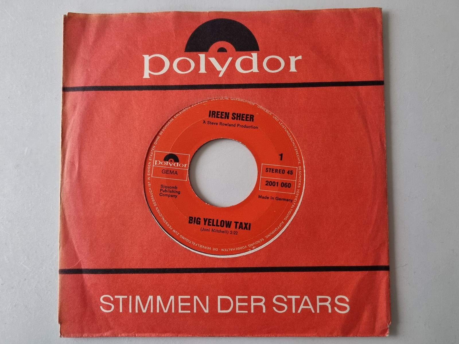 Ireen Sheer - Big Yellow Taxi 7'' Vinyl Germany/ CV Joni Mitchell