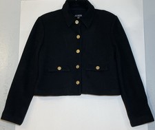 J Crew Black Tweed Cropped Jady Jacket Women's M Gold Buttons Pockets Preppy NWT