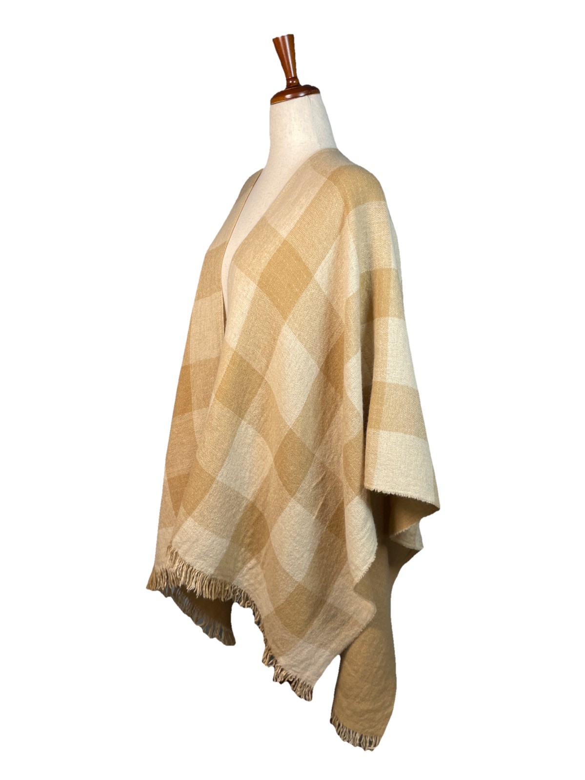 Brooks Brothers Plaid Fringe Wool Cape Scarf Wrap Made In Italy Buffalo Check thumbnail 2