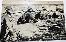 Antique RPPC Real Photo WW1 Yanks Front Line Trench Watching No Mans Land France