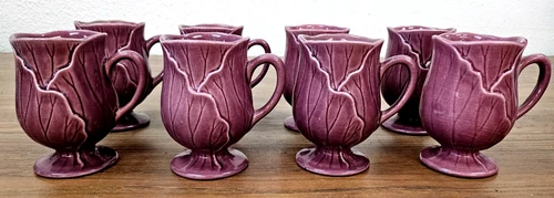 Metlox Poppytrail Lotus Plum Footed Coffee Tea Cup Set of 8 Vintage Excellent