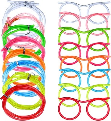 8 Pieces Silly Straw Glasses Crazy Fun Loop Straws Novelty Drinking Eyeglasses