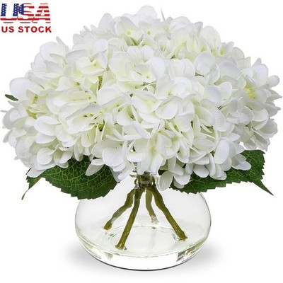 Artificial Silk Flowers W/ Glass Vase Faux Arrangement Home Decor Office Wedding