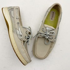 Sperry Top Sider Women's Bluefish 2-Eye Boat Shoes Size 6M Cream Mesh Silver