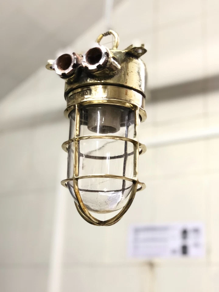 Pair Daeyang Brass Ship Cargo Lights Nautical Ocean Liner Hanging Maritime - Image 3 of 4