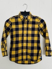 Mini Boden Boys Yellow Plaid Button Down Long Sleeve Shirt 5-6 years