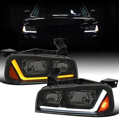 06-10 Dodge Charger LED Switchback Sequential Turn Signal Headlights Black Smoke