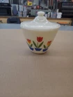 Vintage Fire King Tulip Grease Jar With Lid Anchor Hocking Milk Glass 1950s Oven