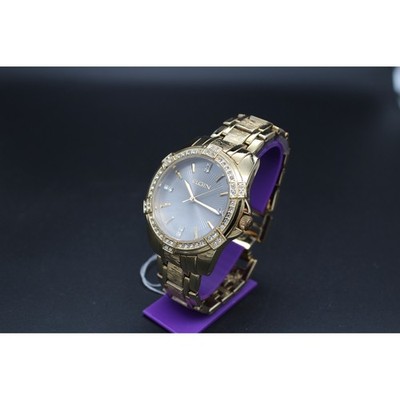 Elgin Men's Gold Tone Crystal Accent Quartz Watch Sunburst Dial Japan Movt