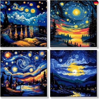 HEIBAGO Set of 4 Malen nach Zahlen für Erwachsene Mit Rahmen, DIY Sternenhimmel 