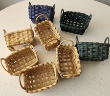 Lot 8 Small Woven Baskets Craft Decor Favor Navy Hunter Green Brown Rectangular