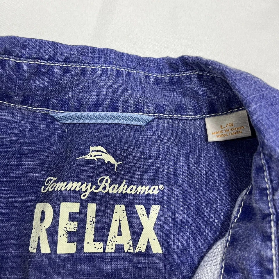 Tommy Bahama Relax Shirt Men's Large Linen Blue Button Up Long Sleeve  - Image 3 of 4