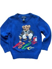 RALPH LAURENBOYS BLUE COTTON KNIT POLO BEAR SWEATER Kids Painting Paint Splash