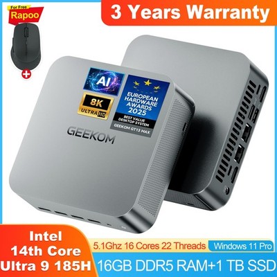 GEEKOM Intel Mini PC GT13 Max, Intel Core Ultra 9-185H(14th) 1TB SSD+16GB DDR5
