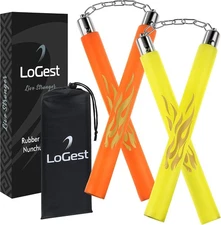 Logest Nunchucks - Pack of 2 with Storage Bag Safe Foam Rubber & Steel Chain Tra