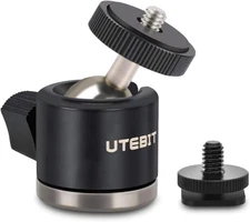 UTEBIT Mini Ball Head, Tripod Head with 1/4" Hot Shoe, 360° Rotatable Ball Heads