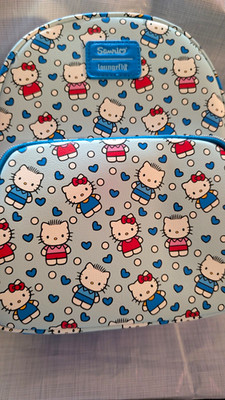 Loungefly Hello Kitty Mini Backpack Blue Faux Leather Printed Zip Pocket