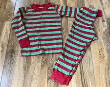 Hanna Andersson Toddler Sz 3 Green  White Stripe Organic Pajama Set Christmas