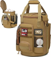 Baseball Bucket Bag 6 Gallon Cover Organizer w/Padded Large, Brown 
