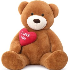 Morismos Giant Teddy Bear 6 Feet- I Love You Red Heart Big Dark Brown Bear