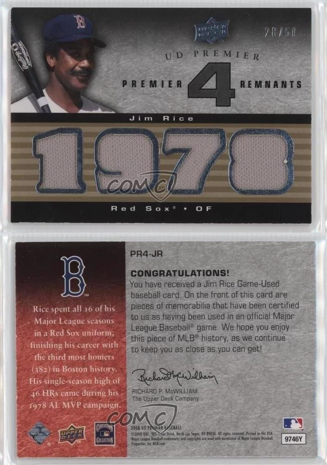 2008 UD Premier Premier Remnants 4 28/50 Jim Rice (1978) #PR4-JR HOF 0c6 - Image 3 of 3