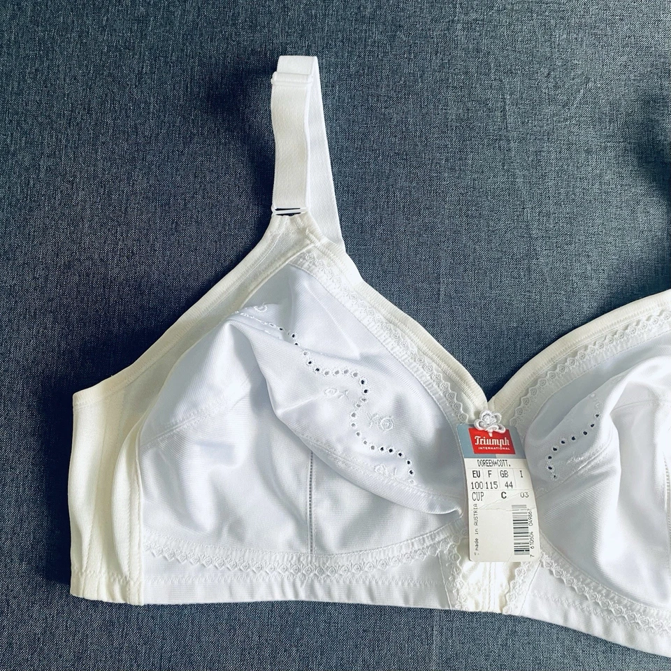 Sujetador de mujer Triumph 44C Doreen algodón blanco marfil hecho en Austria verdadero vintage Foto 3 de 4