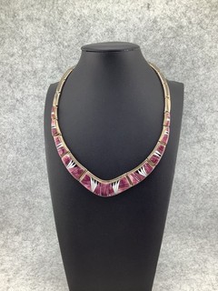 Calvin Begay Navajo Sterling Silver Jewelry Inlay Necklace 73.88g