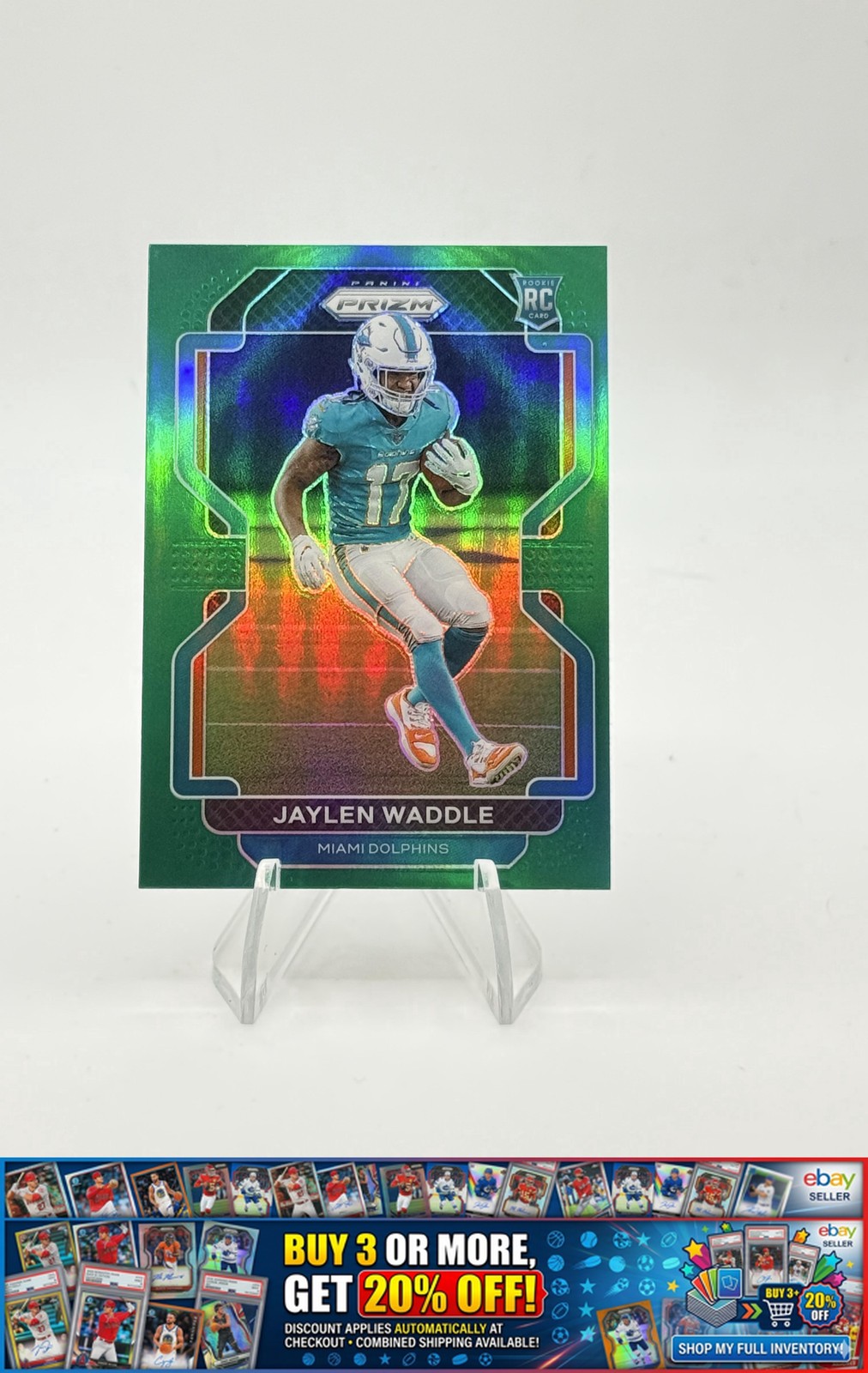 2021 Panini Prizm Jaylen Waddle Rookie #338 True Green Prizm Miami Dolphins
