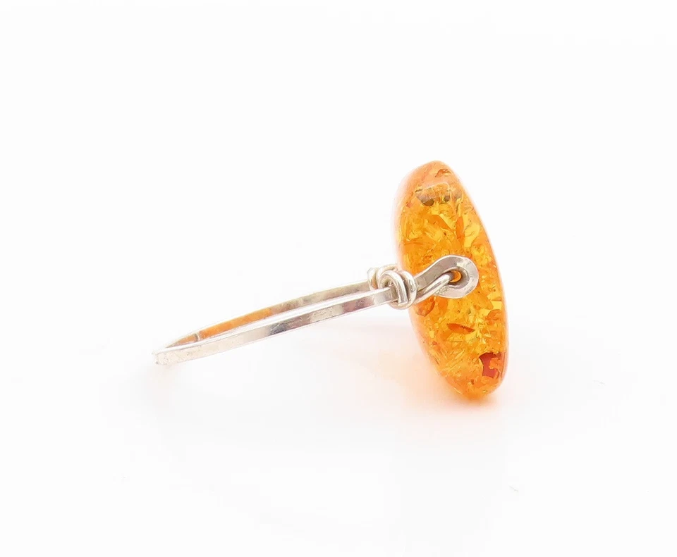 Anillo vintage de plata de ley 925 pulido miel ámbar pieza central talla 9 RG33505 Foto 4 de 4