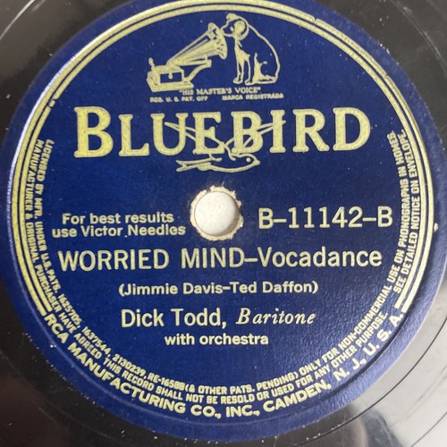 10" 78 RPM-Dick Todd-It Makes No Difference Now/Worried Mind/Bluebird B-11142 - Imagen 3 de 4