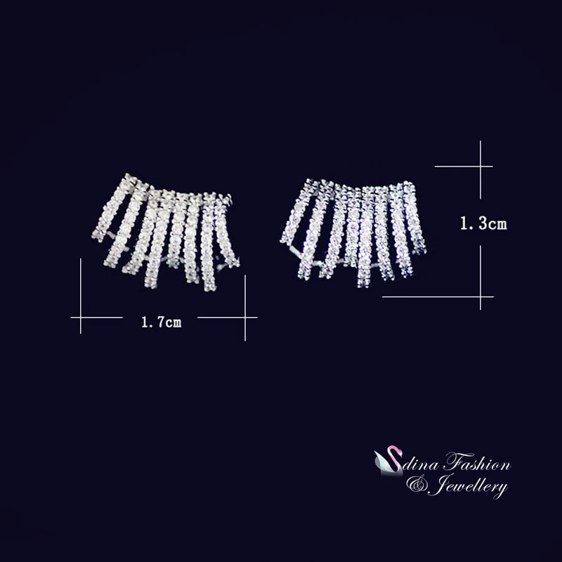 18K White Gold GF Cubic Zirconia Studded Shiny Stylish Curved Stud Earrings Foto 3 de 4