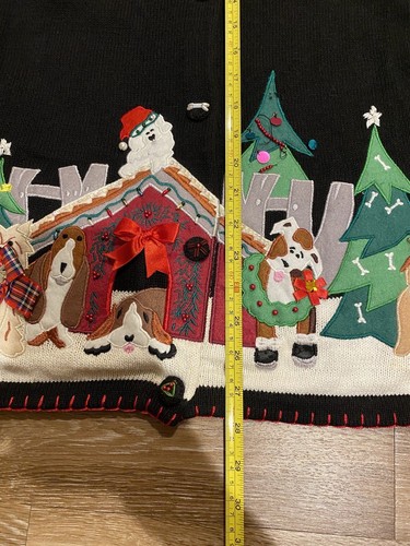 Vintage Dog Puppy Cardigan Ugly Sweater Appliqué Buttons Large Dog Teacher Gift - Picture 10 of 15