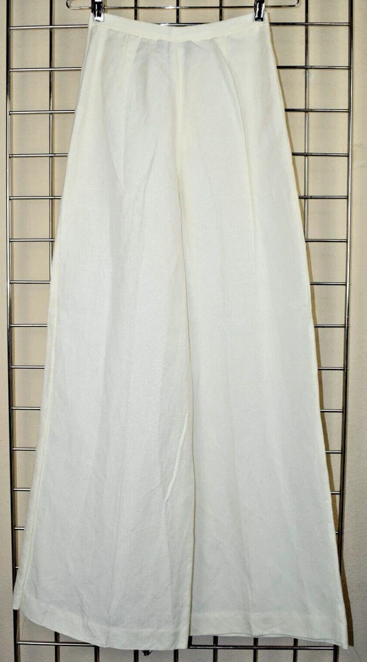 Pantalones Vintage Talla S/M Años 80 Estilo Metro Marfil Pierna Ancha Suave Lino Mezcla Rayón Foto 2 de 4