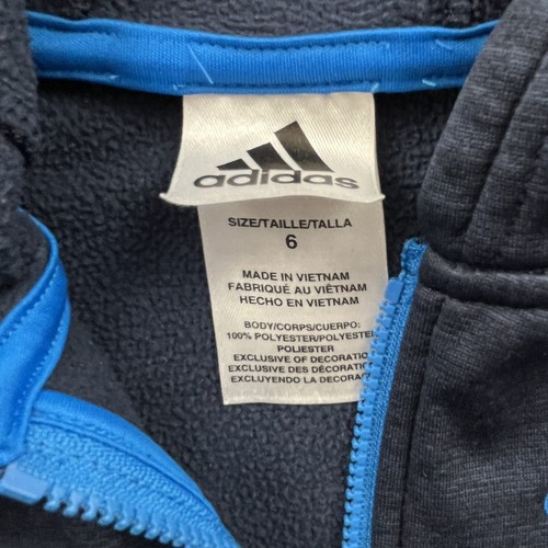 Adidas Boys Blue Long Sleeve Full Zip Hooded Sweatshirt Striped Jacket Size 6 - Picture 4 of 9