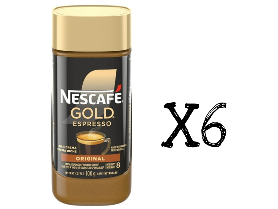 6x Nescafe Gold Espresso Instant Coffee, 100 g Jar, Canadian NEW