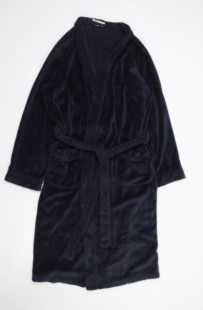Marks and Spencer Mens Blue Solid Polyester Robe Size M Drawstring
