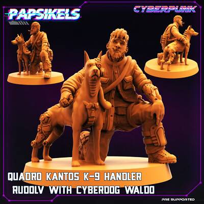 Quadro Kantos K-9 Handler Rudolv With Cyberdog Waldo | DnD Miniatures |