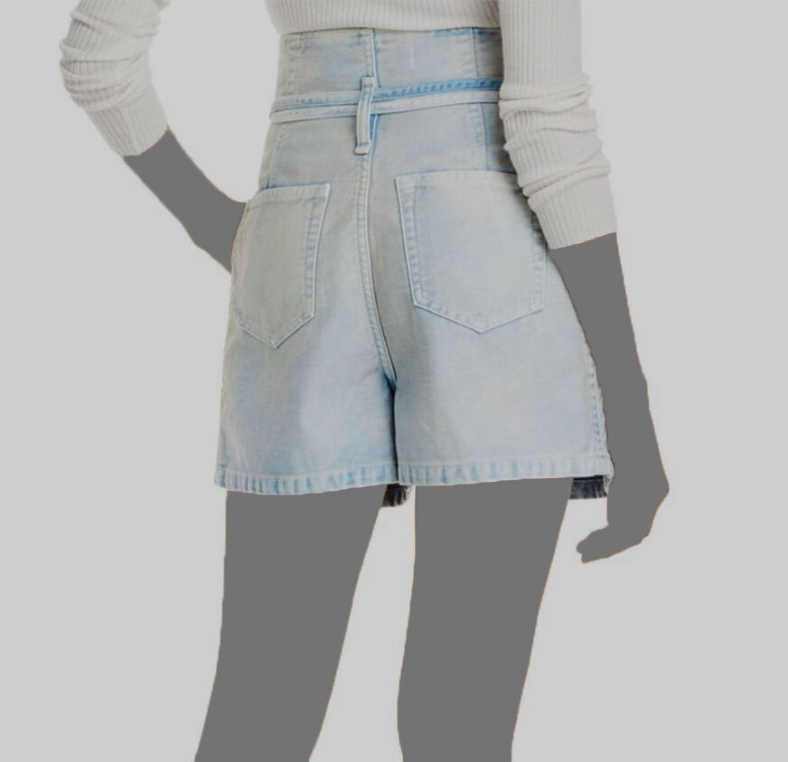 $375 Iro Women Blue Belted High Rise Pleated Cotton Denim