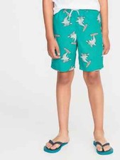 NWT Old Navy Surfin' Shark Surfing Swim Trunks Board Shorts Teal Boys L 10 12