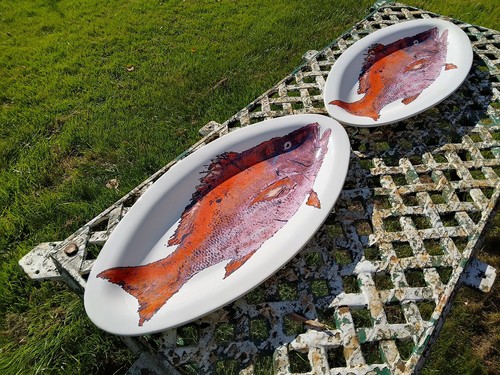 Vintage Pair Of Mutton Snapper Serving Plates By L'art Pour La Table Collection - Picture 16 of 18