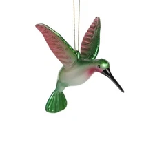 Green Hummingbird Christmas Ornament, blown glass, Gallerie II NWT