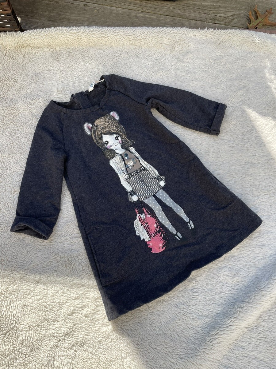 h&m ladies sweatshirt dress Girls 4-6 years Charcoal Gray Rabbit Bunny Pockets quiz-everyday