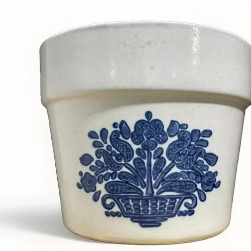 Pfaltzgraff Yorktowne 1982 Ceramic Planter VTG Blue White Flower Pot Crock USA