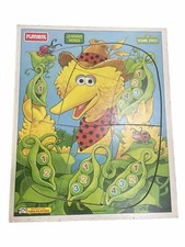 Vintage Playskool Wood Board Puzzle Sesame Street Big Bird Numbered Peas Farmer