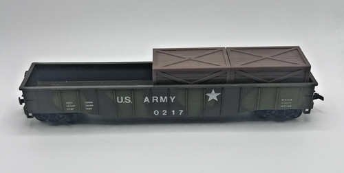 AHM HO Scale US Army 50' Gondola Green Car Train With Crate Load Vintage 0217