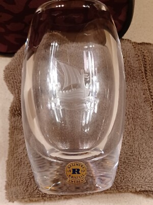 Vintage Reijmyre Viking Ship Etched Glass 5.25
