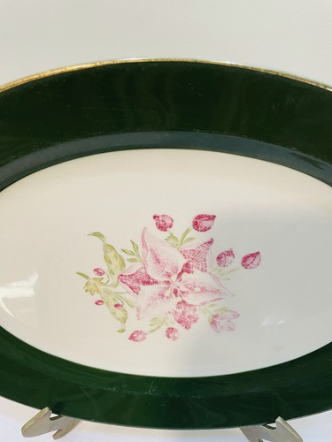 Taylor Smith Oval Dark Green Band Rose Center Platter 12" X 9" “ USA - Picture 2 of 11